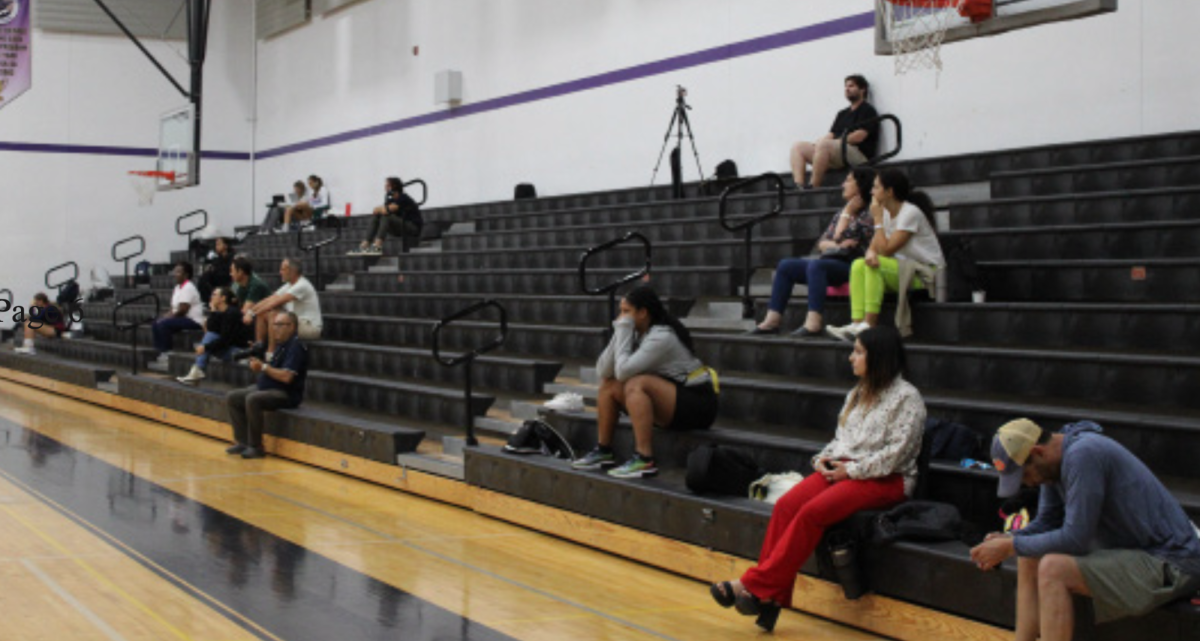 EMPTY STANDS: A sparse audience watching a girls varsity volleyball game. 